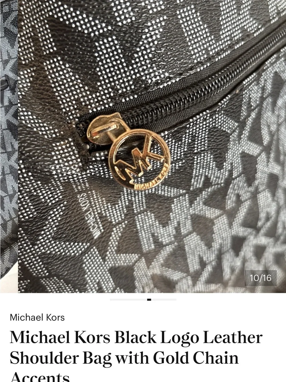 Michael Kors MK Monogram Black Gray Hobo Shoulder Bag Chain Strap